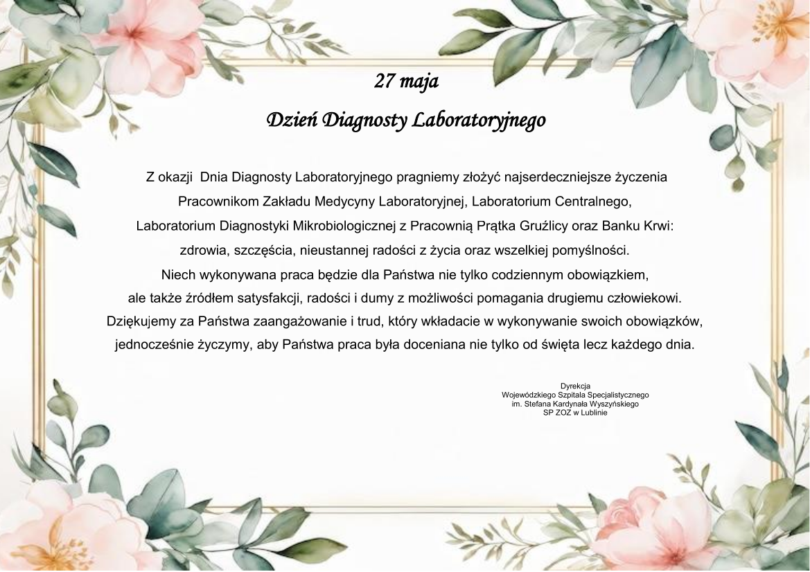 Życzenia z okazji Dnia Diagnosty Laboratoryjnego