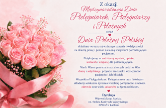 na pierwszym planie bukiet kwaiatów i cytat św Jana Pawła II 